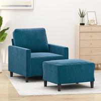 Fauteuil met voetenbank 60 cm fluweel blauw - thumbnail