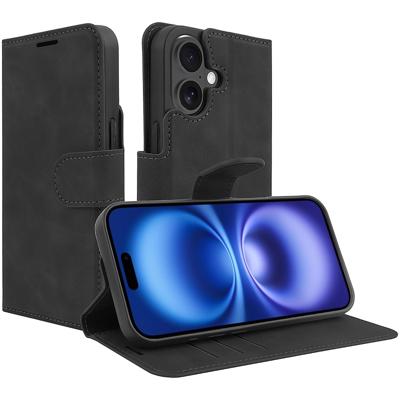 Just in Case Premium Wallet Case voor Apple iPhone 16 Telefoonhoesje Zwart