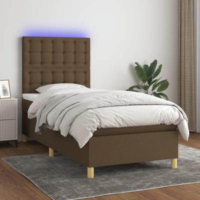 Boxspring met matras en LED stof donkerbruin 100x200 cm