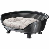 Ferplast Honden- en kattenbed met katoenen kussen, middelhoog hondenbed, gerecycled plastic, binnenbed voor honden en katten, ademend en antislip, THRONE 70,5 x 52 x h 28,5 cm, zwart - thumbnail
