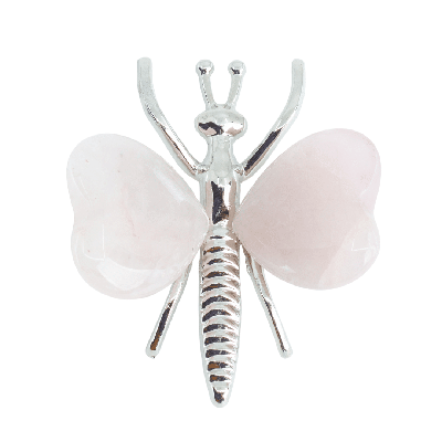 Edelsteen Rozenkwarts Vlinder - Zilverkleurig & Hartjes (ca. 4,5 x 4