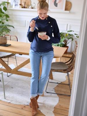 Zwangerschaps- en voedingssweatshirt van fleece marineblauw