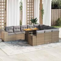 10-delige Loungeset met kussens poly rattan acacia beige - thumbnail