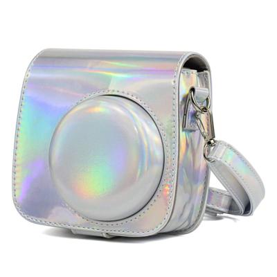 Aurora olieverf full body camera PU lederen draagtas met riem voor FUJIFILM Instax Mini 9/Mini 8 PLUS/Mini 8 (zilver)