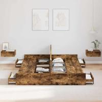 Opbergbedframe met lade Gerookt eiken 140 x 190 cm Bewerkt hout - thumbnail