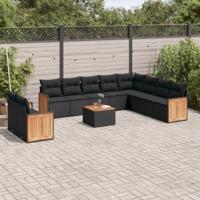 11-delige Loungeset met kussens poly rattan zwart - thumbnail