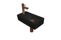 Fonteinset INK Versus 36x18x9cm Porselein Mat Zwart Met Kraangat Links Mat Rose Goud - thumbnail