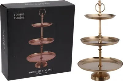 Etagere ijzer 3-laags 30x50cm goud
