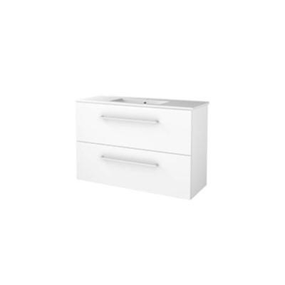 Basic-Line Start 39 Badkamermeubelset - Ondiep - 100 x 39 cm - Met Grepen - 2 Lades - Keramische Wastafel - 1 Kraangat - Ice White