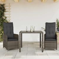 3-delige Bistroset met kussens poly rattan grijs - thumbnail