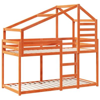 Stapelbed met bedhuis massief grenenhout wasbruin 90x200 cm
