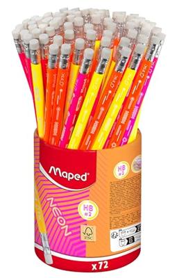 Grafietpotlood maped neon koker 72 stuks assorti