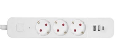 Entac TCD RA 3V 1,5m snoer met 2xUSB en 1xUSB-C +schakelaar wit - 6872630