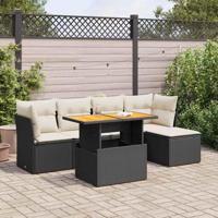 6-delige Loungeset met kussens poly rattan zwart - thumbnail