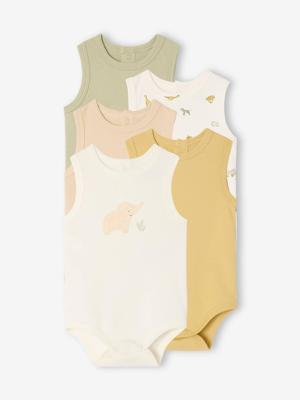 Set van 5 rompertjes zonder mouwen saliegroen Set van 5 rompertjes zonder mouwen saliegroen