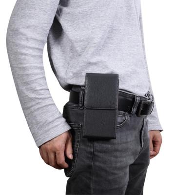 Mannen Litchi textuur draagbare mobiele telefoon terug Buckle verticale mouw taille Pack lederen draagtas voor 6.3 Inch of onder Smartphones (zwart)