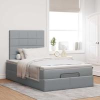 Ottoman bed met matras en LED's 120x200cm stof lichtgrijs - thumbnail
