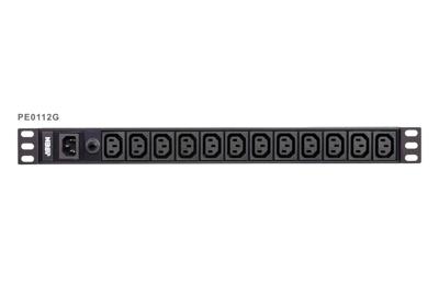 ATEN PE0112G-AT-G 19 inch Stekkerdoos voor patchkast 1 HE Apparaatcontactdoos C13 10A Overstroombeveiliging Zwart