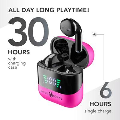 Music Sound, Spark TWS Bluetooth-hoofdtelefoon, draadloos, led-display, 30 uur afspeeltijd, automatische koppeling, touch-bediening op de oordopjes, roze