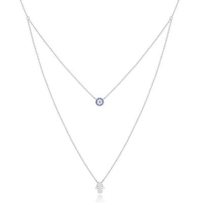 Elenza Dubbele Ketting in Zilver met Hamsa Hand en Zirkonia Elenza Dubbele Ketting in Zilver met Hamsa Hand en Zirkonia