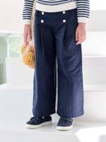 Wijde meisjesbroek met knopen marineblauw - thumbnail