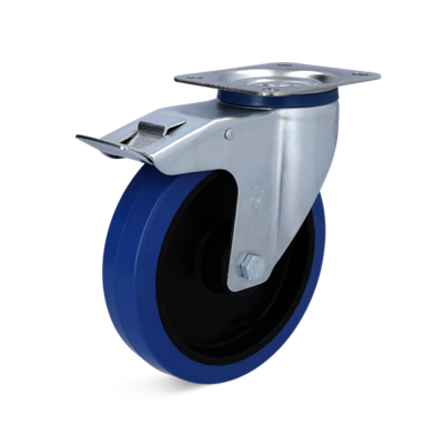 Torwegge Zwenkwiel m/rem rubber blauw ø125 kunststof