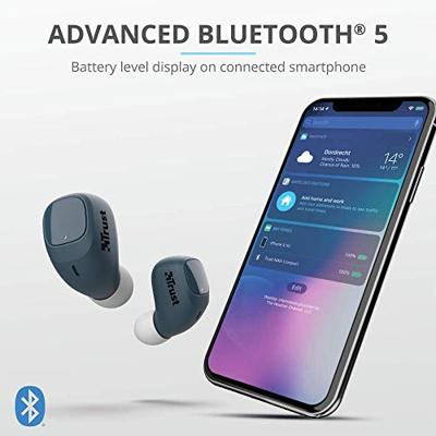 Trust Mobile Nika Compact Draadloze Bluetooth Oordopjes Wireless Earphones, 18 uur speeltijd in totaal, ingebouwde microfoon, TWS, standaard, Blauw