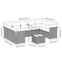 10-delige Loungeset met kussens poly rattan lichtgrijs - thumbnail