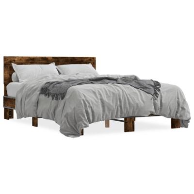 Bedframe bewerkt hout metaal gerookt eikenkleurig 120x200 cm - thumbnail