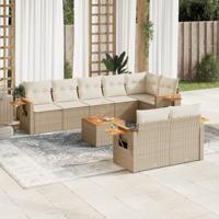 9-delige Loungeset met kussens poly rattan beige - thumbnail
