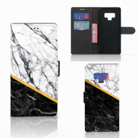 Samsung Galaxy Note 9 Bookcase Marmer Wit Zwart - Origineel Cadeau Man - thumbnail