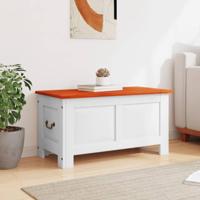 Opbergkist met deksel massief acaciahout bruin en wit - thumbnail