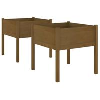 Plantenbakken 2 st 70x70x70 cm massief grenenhout honingbruin - thumbnail