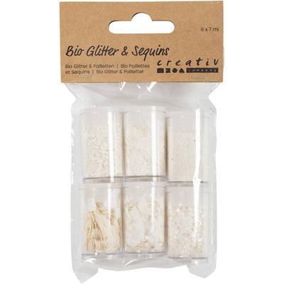 Creativ Company Bio sparkles & sequins, zilver, wit, 6x7 ml/ 1 doos