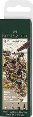 Faber Castell fc-167101 tekenstift faber-castell pitt artist pen 4-delig etui donker sepia