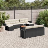 11-delige Loungeset met kussens poly rattan zwart - thumbnail