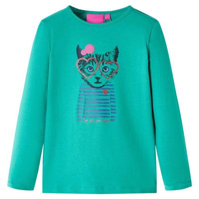 Kindershirt met lange mouwen kattenprint 128 felgroen