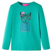 Kindershirt met lange mouwen kattenprint 128 felgroen - thumbnail