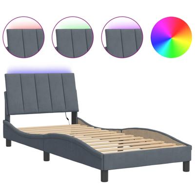 Bedframe met LED-verlichting fluweel donkergrijs 90x200 cm