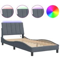 Bedframe met LED zonder matras "Hanko" fluweel donkergrijs 90x200 cm - thumbnail