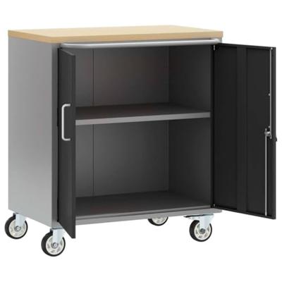 VidaXL Werkbank met plank met wiel zwart en grijs 75 x 45 x 85 cm