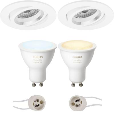 GU10 Inbouwspot Set - Mat Wit - Inbouw Rond - Kantelbaar - Philips Hue - White Ambiance - Bluetooth - Pragmi Aerony Pro - Ø82mm