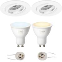 GU10 Inbouwspot Set - Mat Wit - Inbouw Rond - Kantelbaar - Philips Hue - White Ambiance - Bluetooth - Pragmi Aerony Pro - Ø82mm - thumbnail