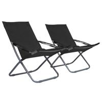 Strandstoelen 2 st inklapbaar stof zwart - thumbnail
