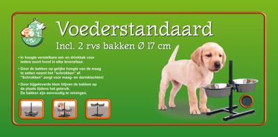 H-model standaard inclusief RVS bakken 17 cm hamerslag Eet-en-drinkbakken-hond Gebr. de Boon - Gebr de boon
