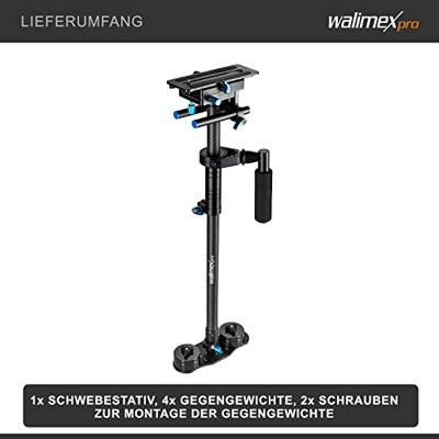 Walimex Pro StabyPod L zweefstatief Steadycam voor stabilisatie van DSLR-camera's (afmetingen max.120 cm, carbon, snelwisselplaat, 15 mm stangen, tegengewichten)