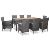 9-delige Tuinset met kussens poly rattan grijs - thumbnail