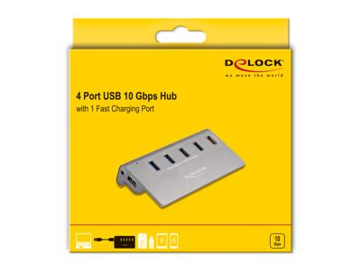 DeLOCK USB-hub 10 Gbps met 4 USB-A + 1 Quick Charge poort