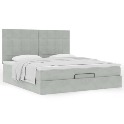 Ottoman bed met matrassen 180x200cm fluweel lichtgrijs