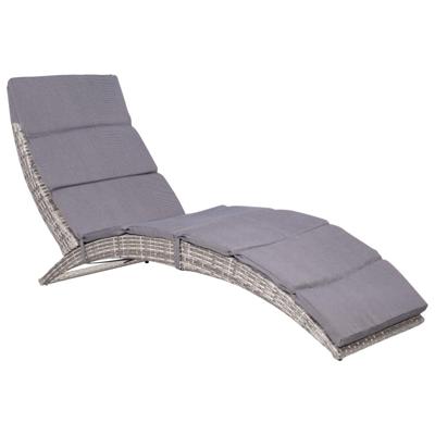 VidaXL Ligbed inklapbaar met kussen poly rattan grijs